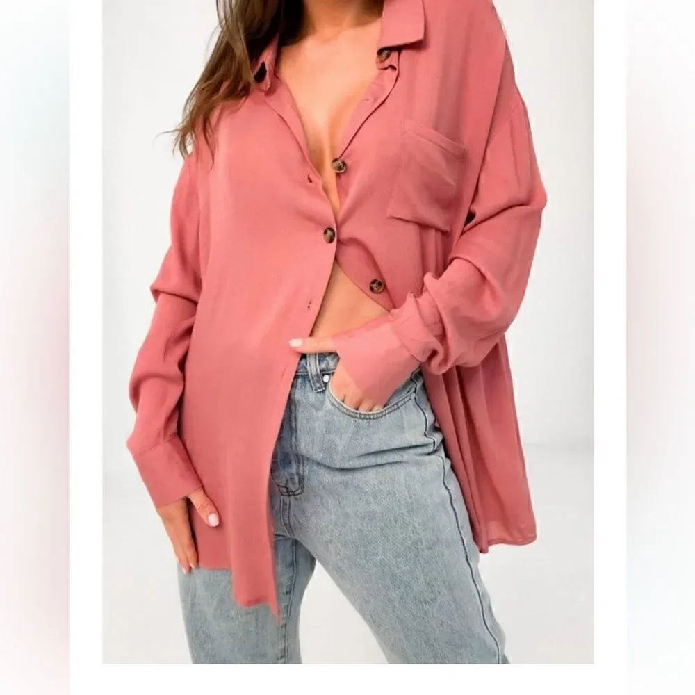 Missguided Womens Mauve Button Front Shirt Beach Cover Up Women’s 6